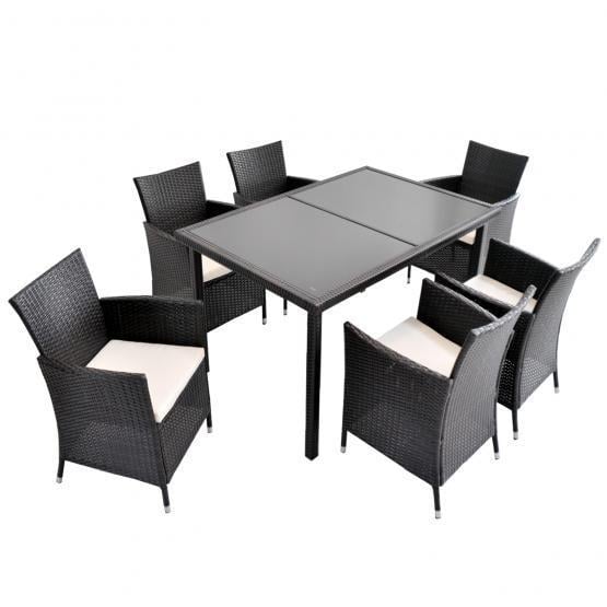 Комплект мебели из ротанга GardenLine SAD1692 стол и 6 кресел с бежевыми подушками Темно-коричневый (2707033089)