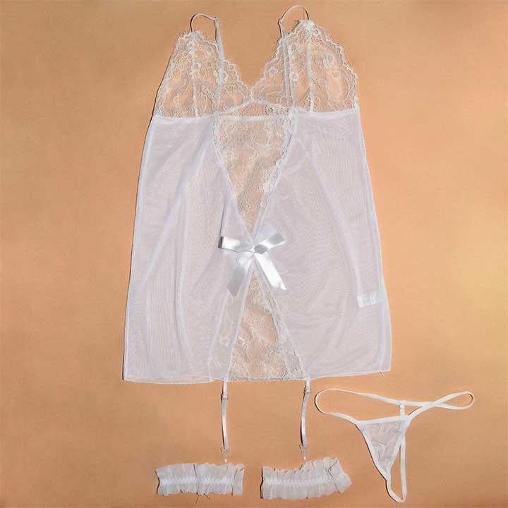 Пеньюар короткий з підв'язками для панчох XS-S Білий (K1052-3) - фото 4 Пеньюар короткий з підв'язками для панчох XS-S Білий (K1052-3) - фото 4