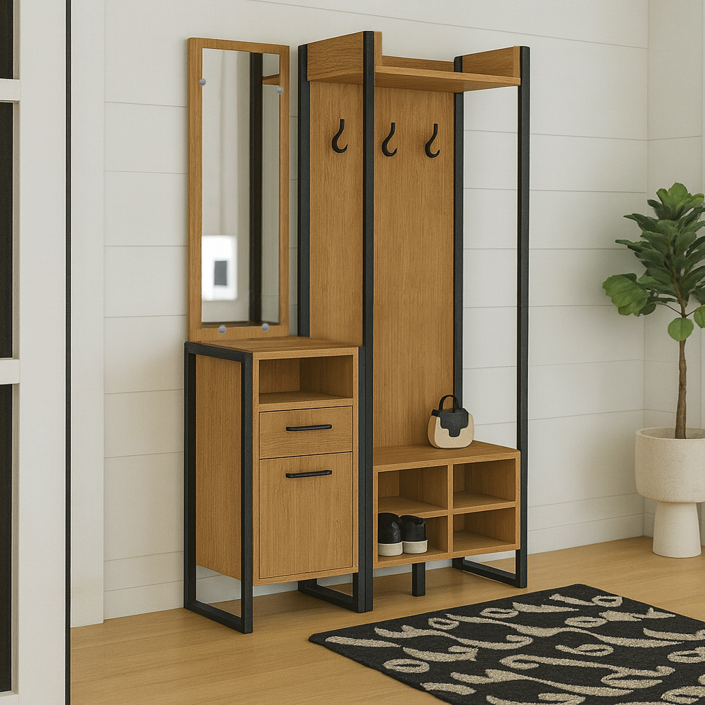 Прихожая в коридор Tobi Sho Бракстон ПЛ/6 в стиле Лофт с зеркалом 1320x350x1900 мм Файервуд