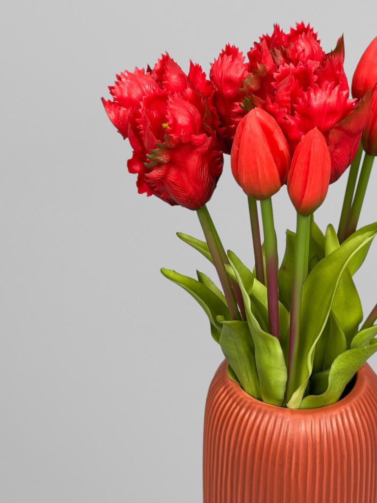Букет декоративних кучерявих тюльпанів 5 шт. 40 см Червоний (К07050) - фото 7