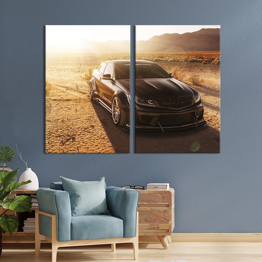 Картина на холсте Чёрный Мерседес в пустыне 71x51 см (1366-2)