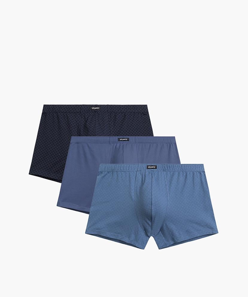 Набор трусов-боксеров мужских Atlantic 3MH-199 низкой посадки с вшитой резинкой 3 шт. XL Темно-синий/Голубой/Деним (2596973238)