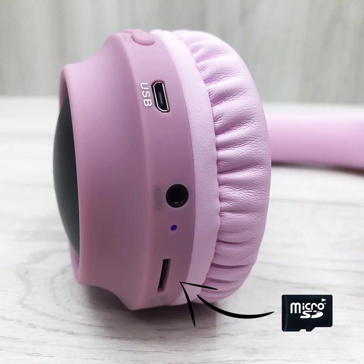 Навушники дитячі бездротові Hoco Bluetooth з вушками що світяться Рожевий (W27) - фото 9