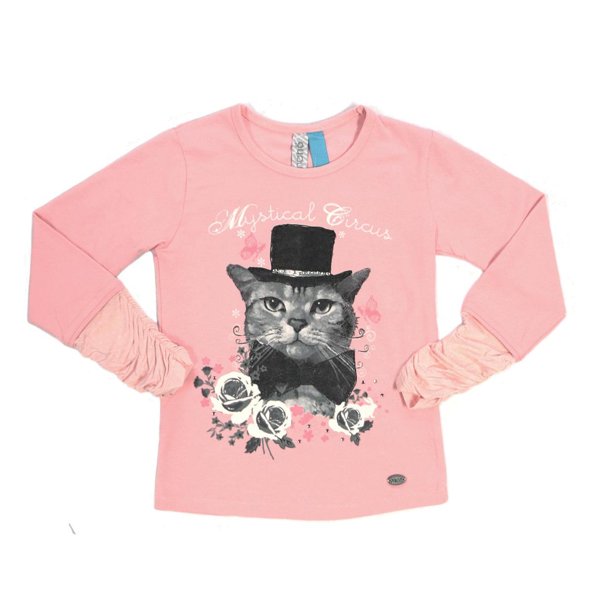 Блуза детская хлопковая трикотажная Nano F1422-01 с принтом Котик 96-106 см Светло-розовый (F1422-01-3x)