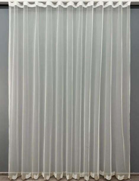 Тюль грек сетка с вышитым узором Молочный/Золотистый (1462т)