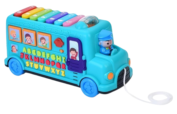 Игрушка обучающая музыкальная Автобус 6668/каталка на шнурке/свет/звук/английские буквы (32409920)