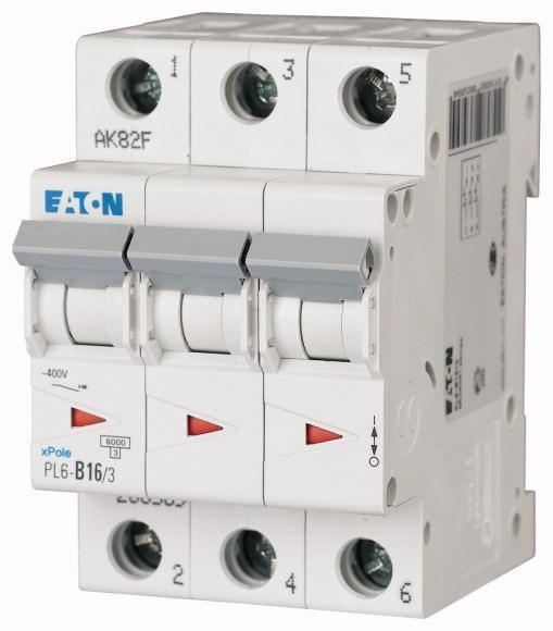 Автоматический выключатель Eaton PL6-B16/3 характеристика-B 3P 16А (286589)