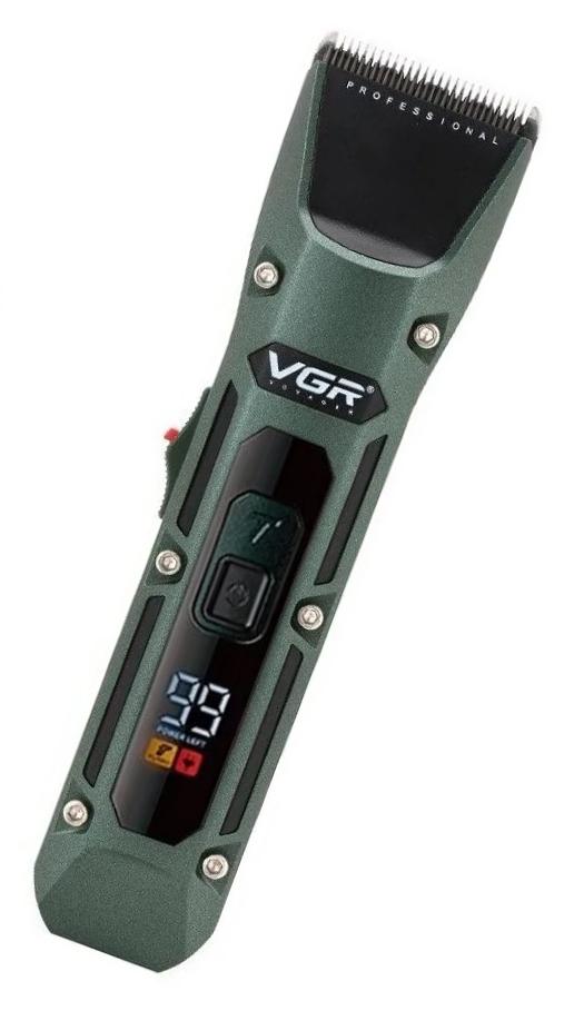 Машинка для стрижки VGR V-696 акумуляторна з дисплеєм і 4 насадками 5 Вт Зелений (2390000051)