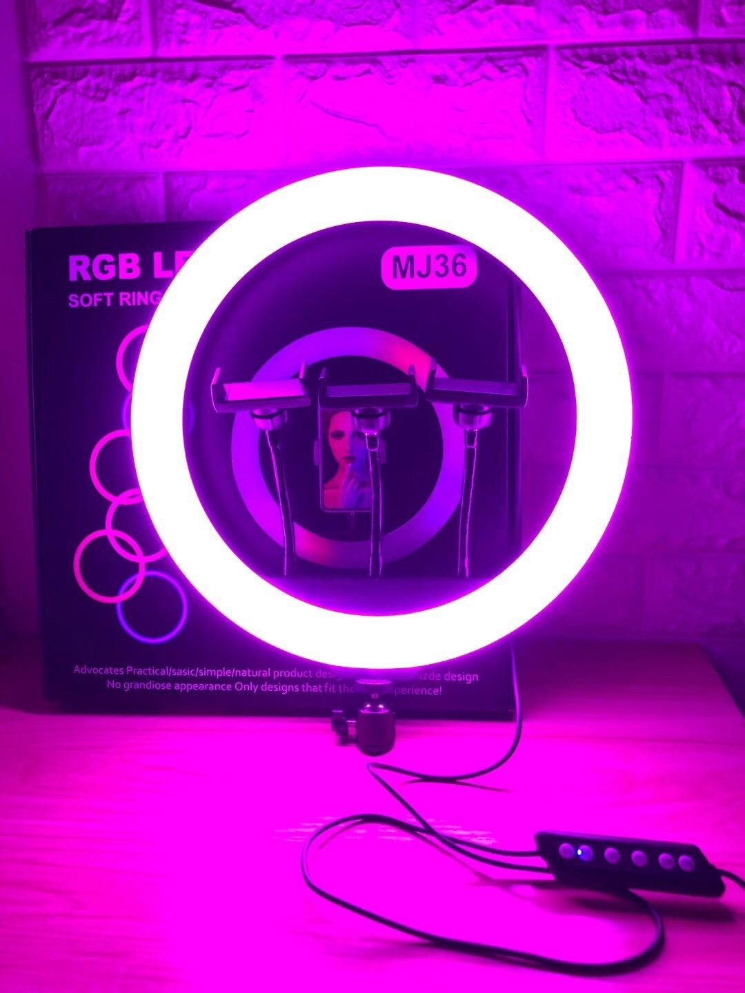 Кільцева лампа MJ36 RGB зі штативом 2 м і тримачами на три телефони - фото 10