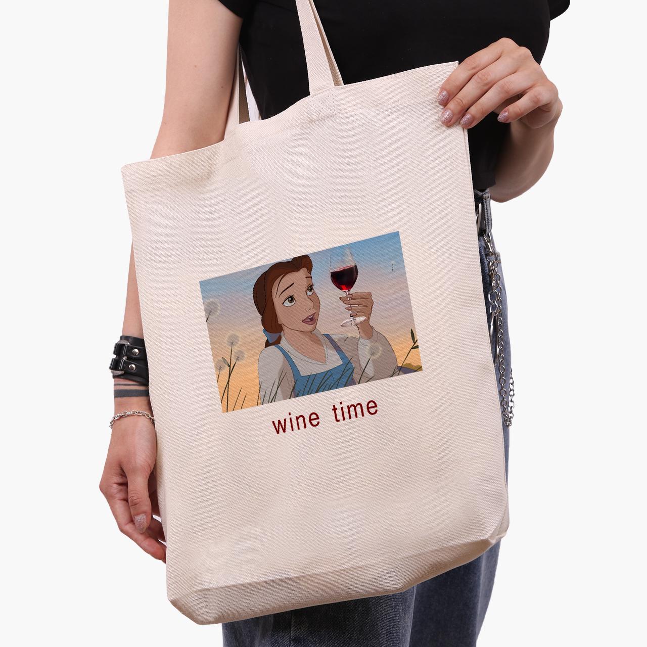 Еко сумка шоппер Белль з вином Дісней 41х39х8 см Бежевий (9227-1429-WTD)