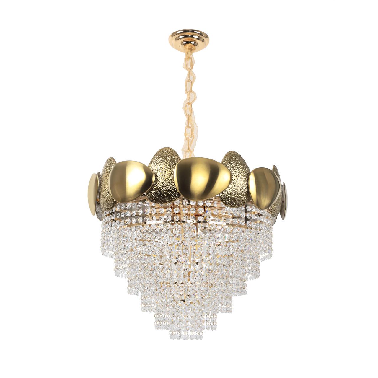 Люстра Sirius с хрустальными подвесами под десять ламп Е14 Золотой (Ш 5017/600)