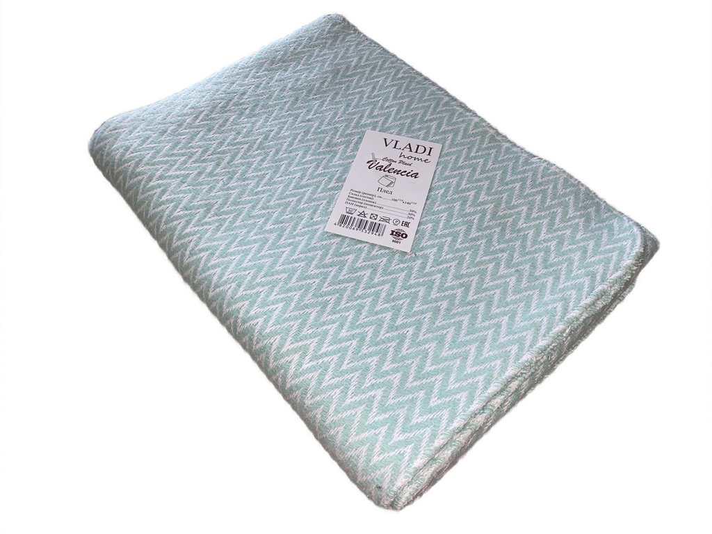 Плед хлопковый Vladi Валенсия Антонио 100х140 см Белый/Бирюзовый (3e4b3ec0)
