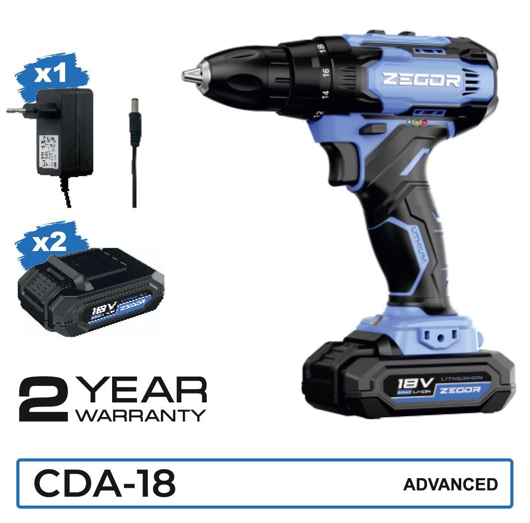 Шуруповерт аккумуляторный универсальный Zegor CDA-18/18В/35 Нм/две скорости/2 батареи 18 В 2 Ач/Реверс/Подсветка - фото 12 Шуруповерт аккумуляторный универсальный Zegor CDA-18/18В/35 Нм/две скорости/2 батареи 18 В 2 Ач/Реверс/Подсветка - фото 12