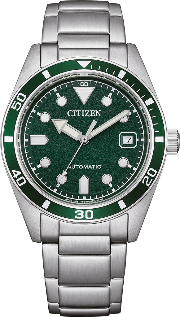 Наручные часы мужские Citizen NJ0220-52X механические со стальным корпусом/зеленым циферблатом и водозащитой 100 м