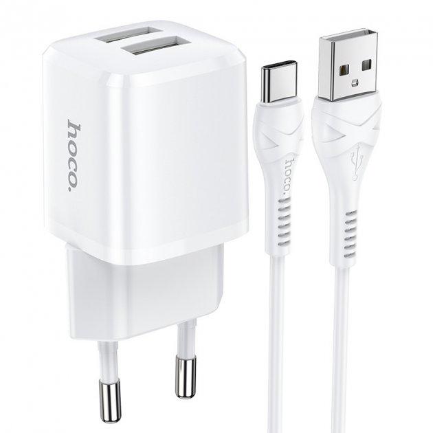 Мережевий зарядний пристрій HOCO Type-C Cable Briar dual port charger set N8 | 2USB, 5V / 2.4A | (Safety Certified)