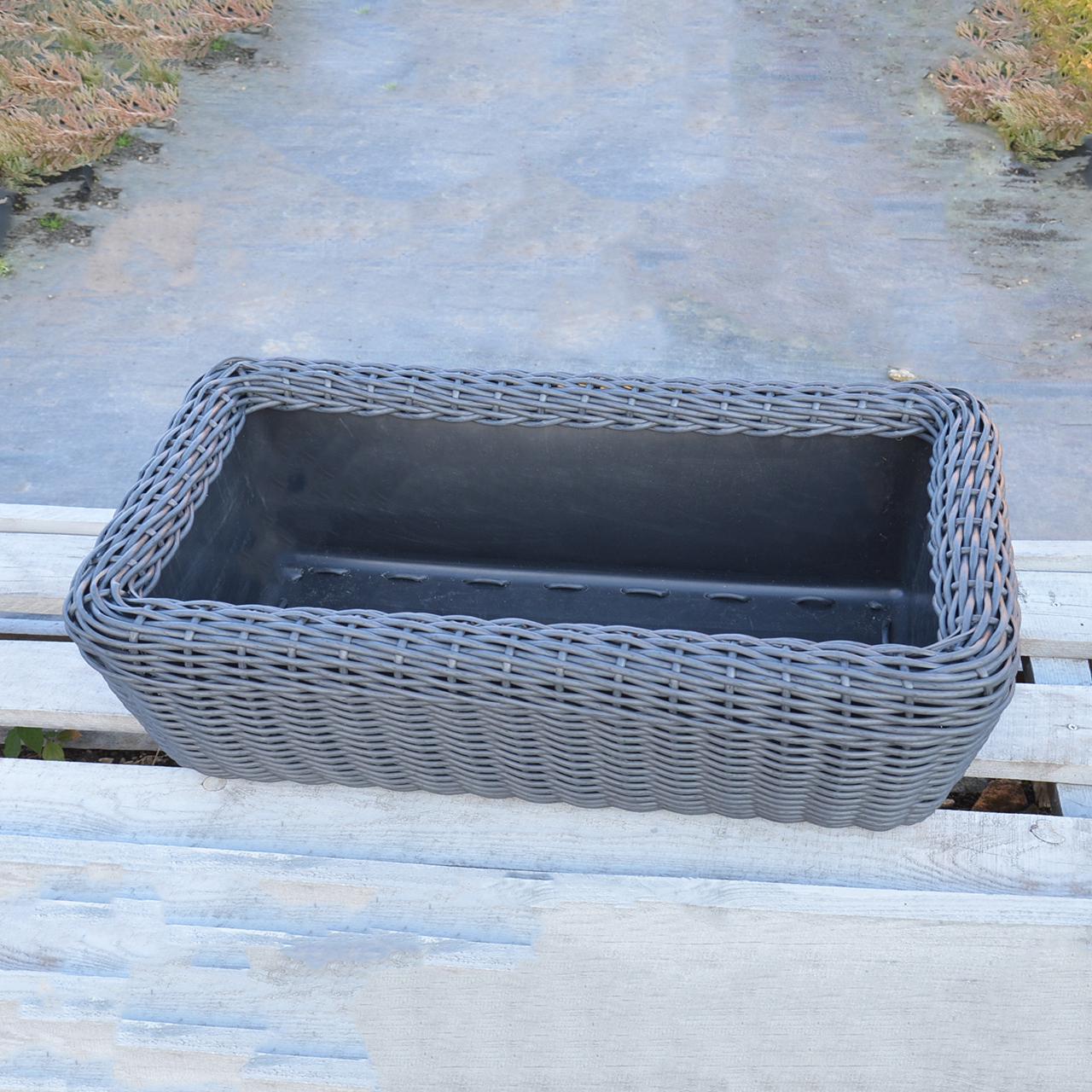Кашпо прямокутне для рослин та квітів з штучного ротангу/ручної роботи 45 л Графітовий (12354572) - фото 2