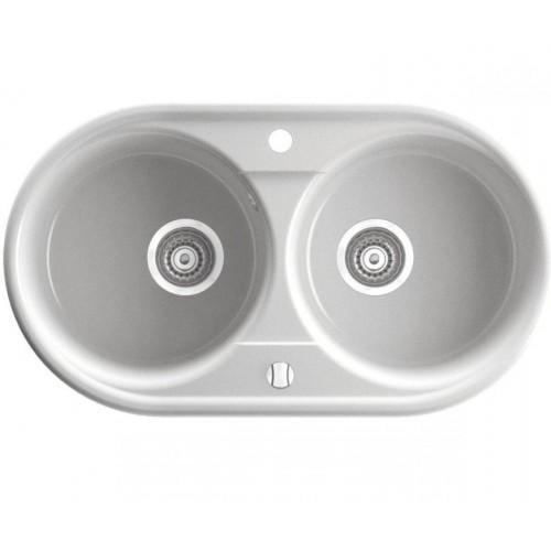 Мийка кухонна Ferro граніт DRG45/78W дві чаші 780x450 мм овальна Білий (247037)