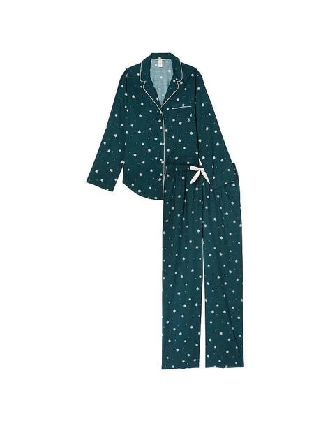 Піжама жіноча Victoria's Secret Flannel Long Pajama Set фланелева в сніжинки M Зелений (15315128) - фото 3