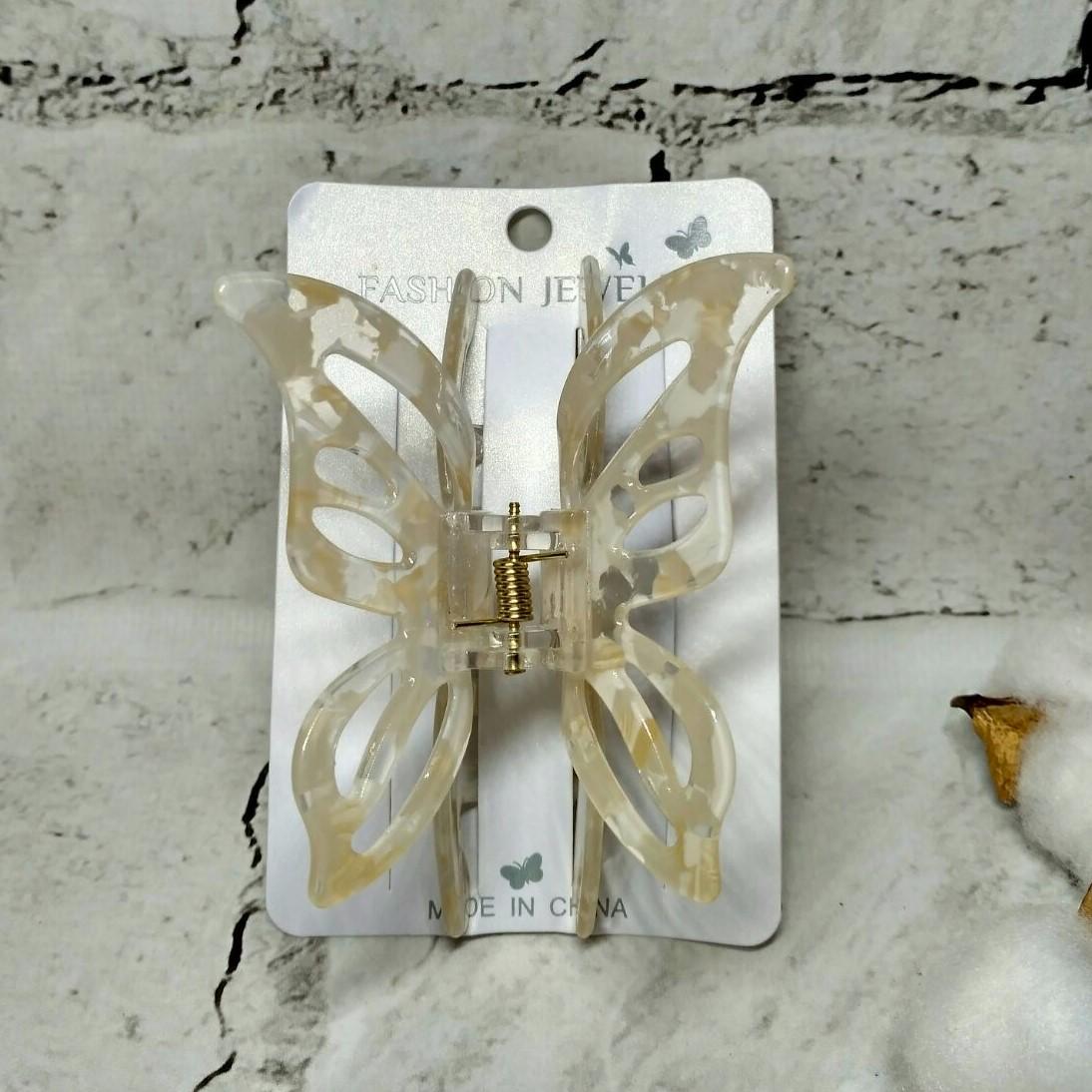 Краб для волос Бабочка ажурные крылья заколка зажим 7,5х6 см Кремовый (182018-6)