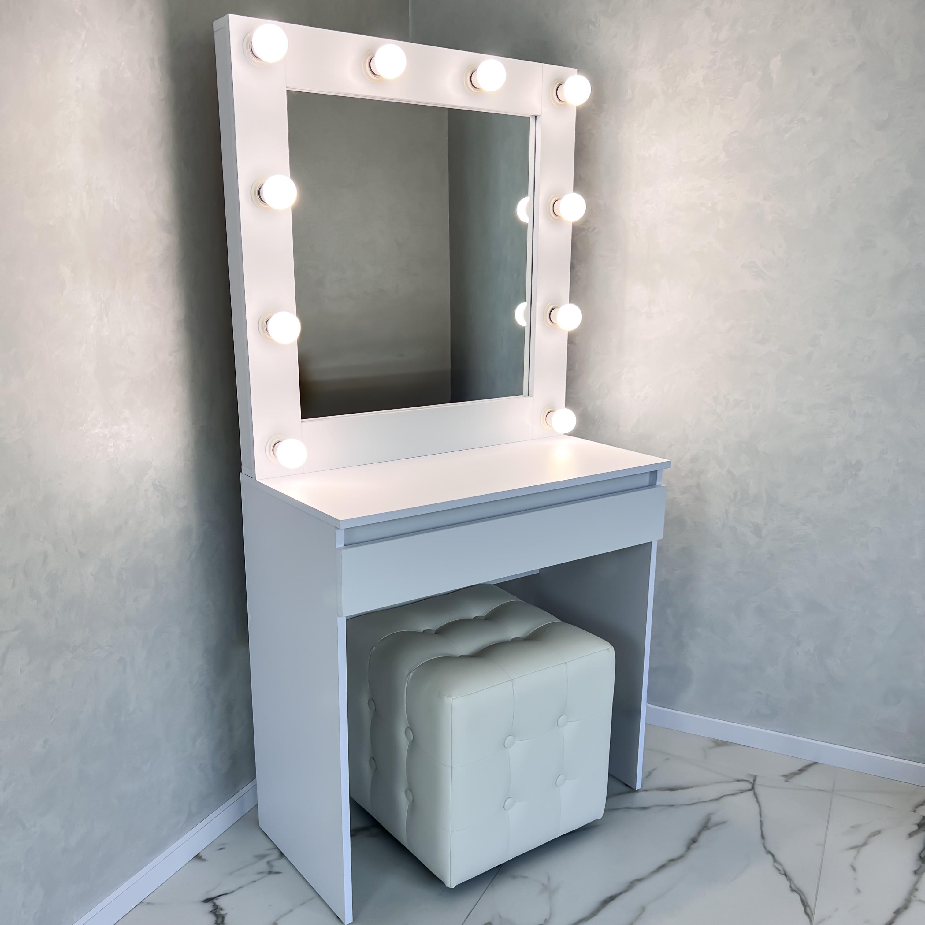 Туалетний столик ST1P з лампочками 800x400x1600 мм Білий