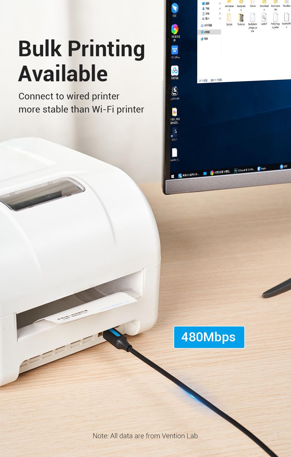 Кабель для принтера Vention Type-C-USB Type-B 2.0 5V/2A 480 Мбіт/с USB-C на USB-B 1 м Чорний (CQUBF) - фото 5