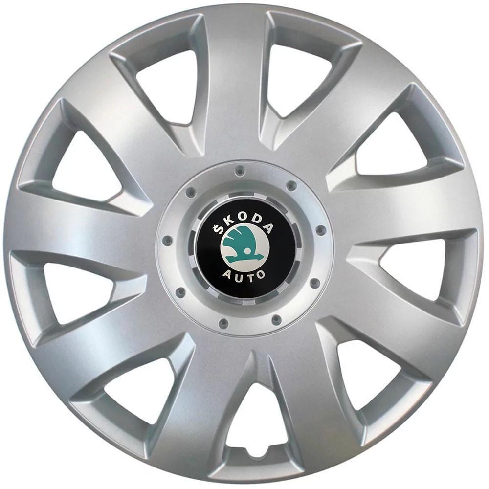 Колпаки автомобильные R15 Skoda Зеленый 311 SJS 4 шт. Серебристый