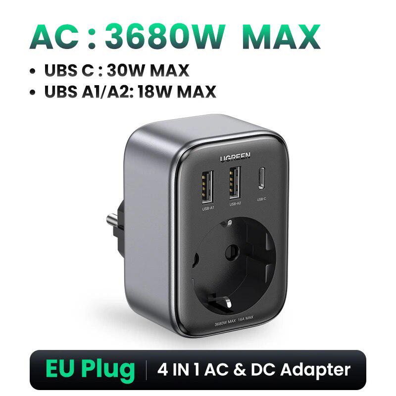 Зарядное устройство UGREEN CD314 2xUSB-A/USB-C/220V сетевое Black (UGR-90613) - фото 2