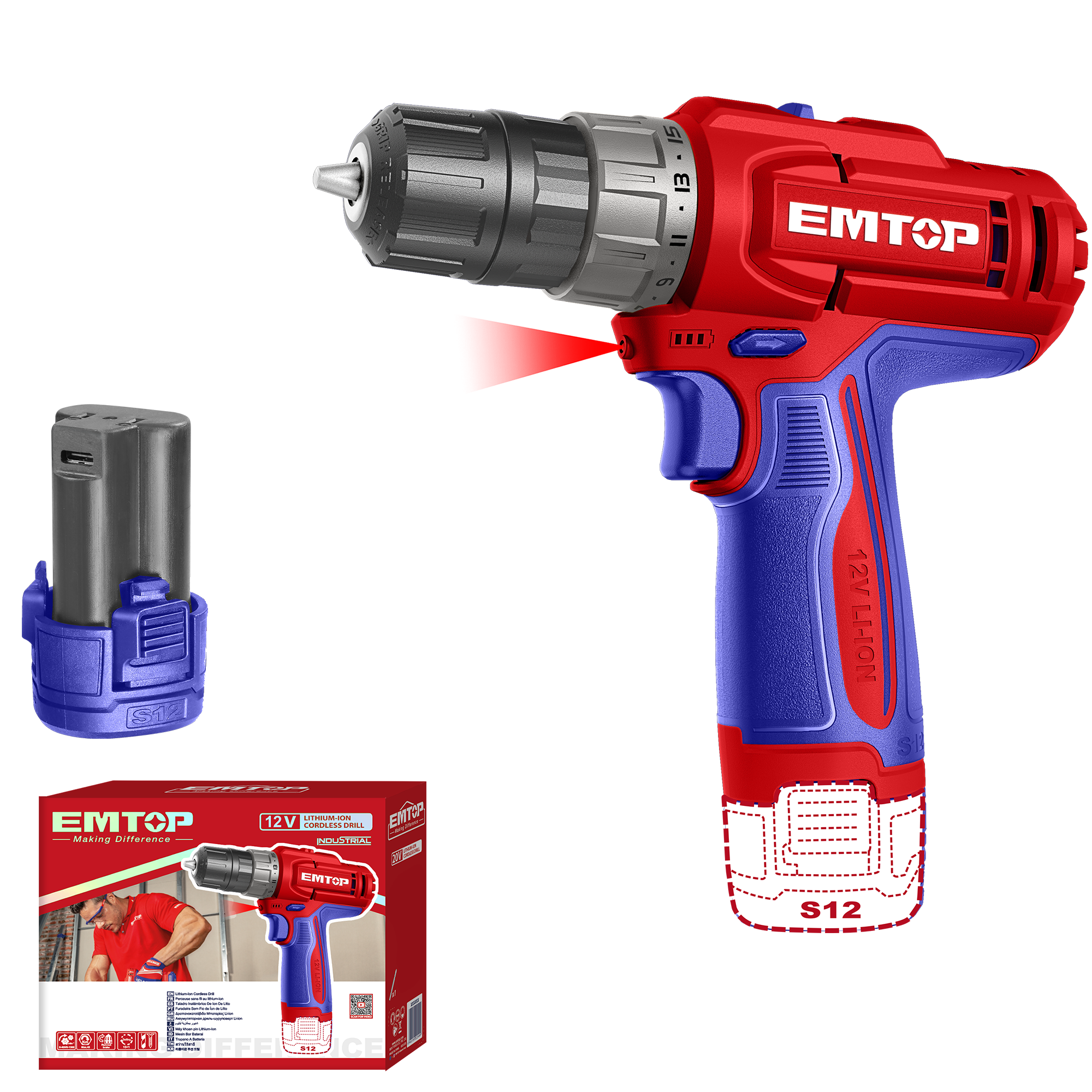 Дриль-шуруповерт акумуляторний EMTOP ECDL122061 без ЗП