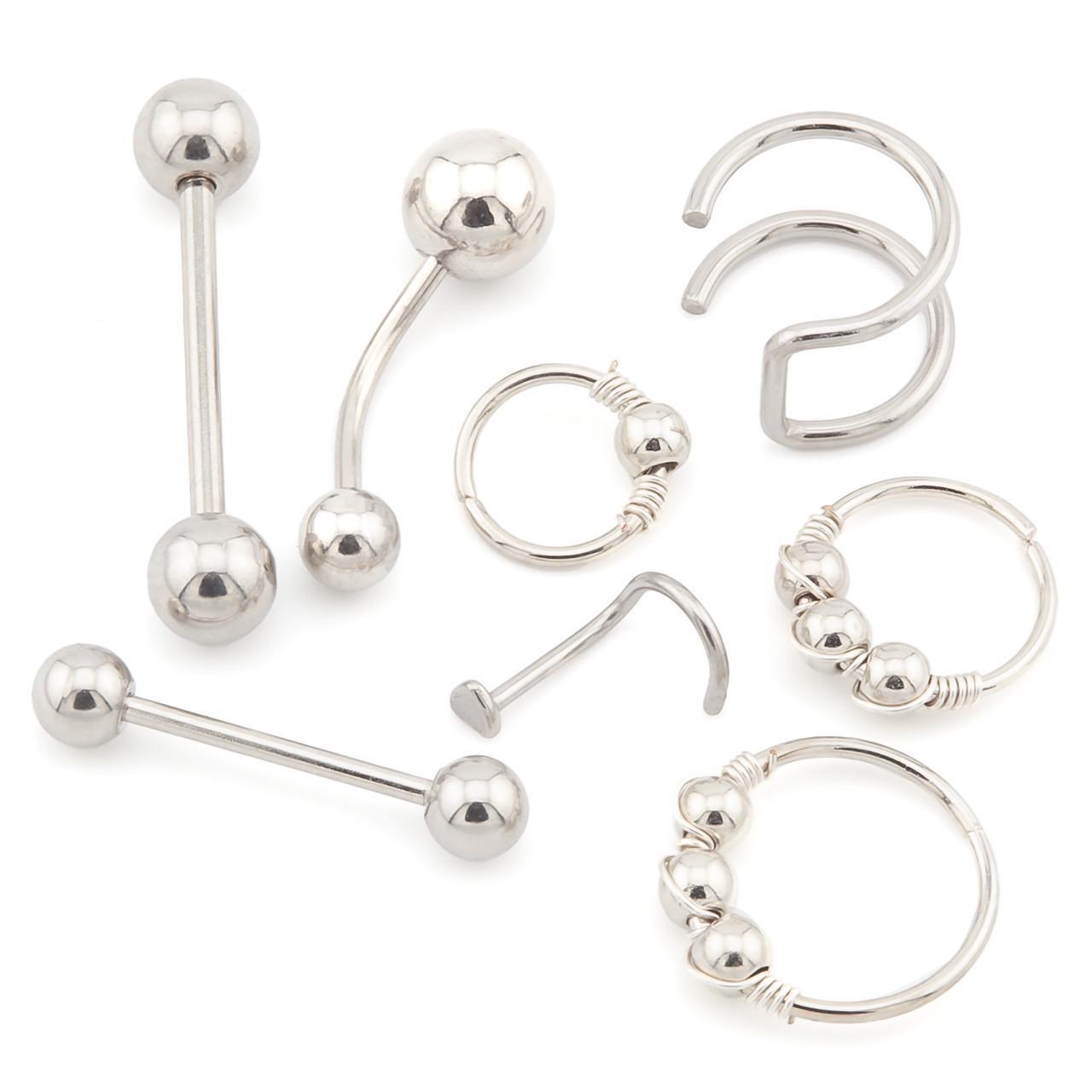 Набор подарочный пирсинга металлического 8 шт. Серебристый (НП1107п03)