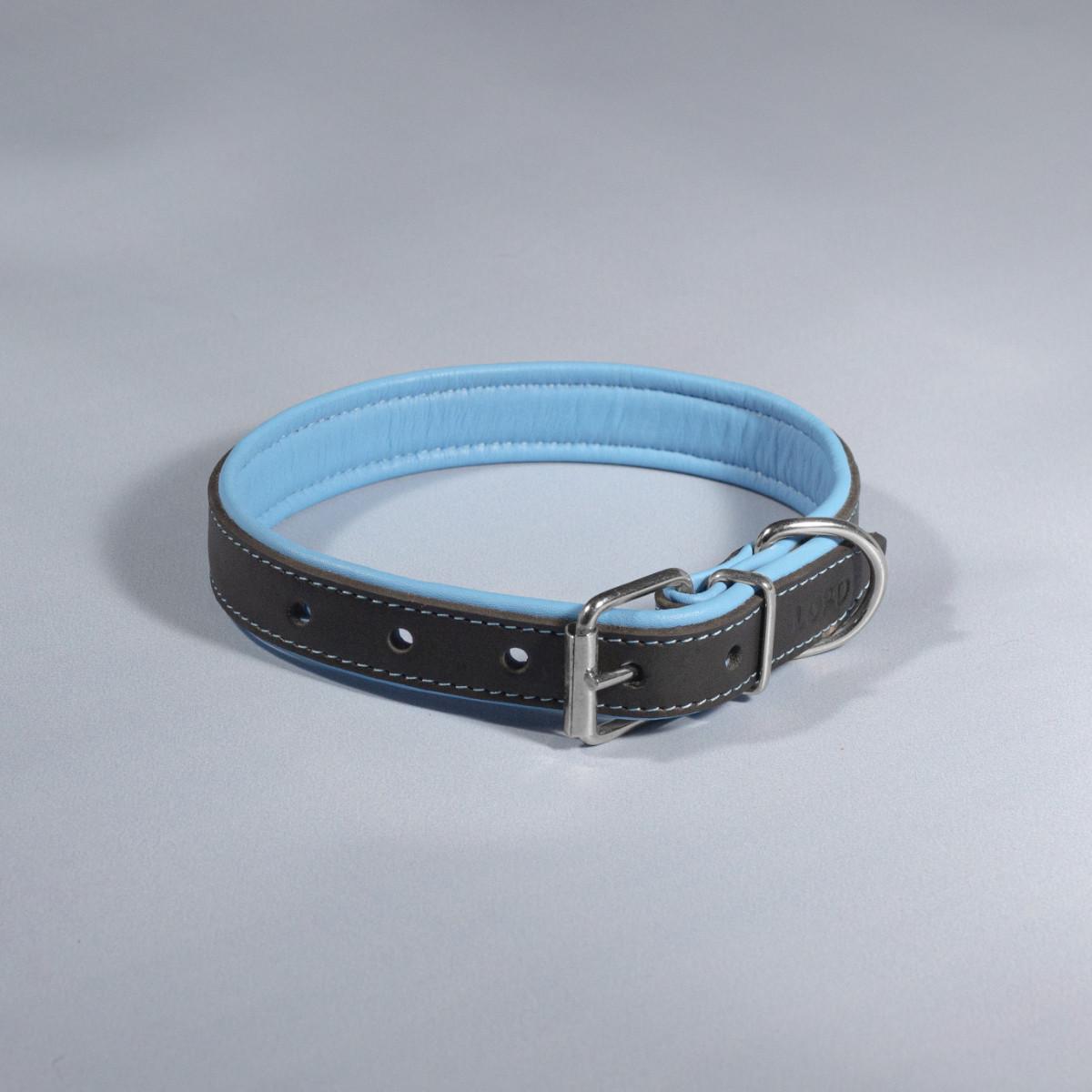 Нашийник для собак шкіряний подвійний 20 мм х 33-41 см Чорний/Синім (2354925464) - фото 1