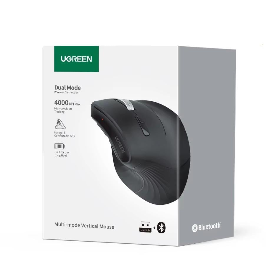 Мышь эргономичная вертикальная компьютерная беспроводная UGREEN MU008 Multi-mode Vertical Mouse Black (25444) - фото 10