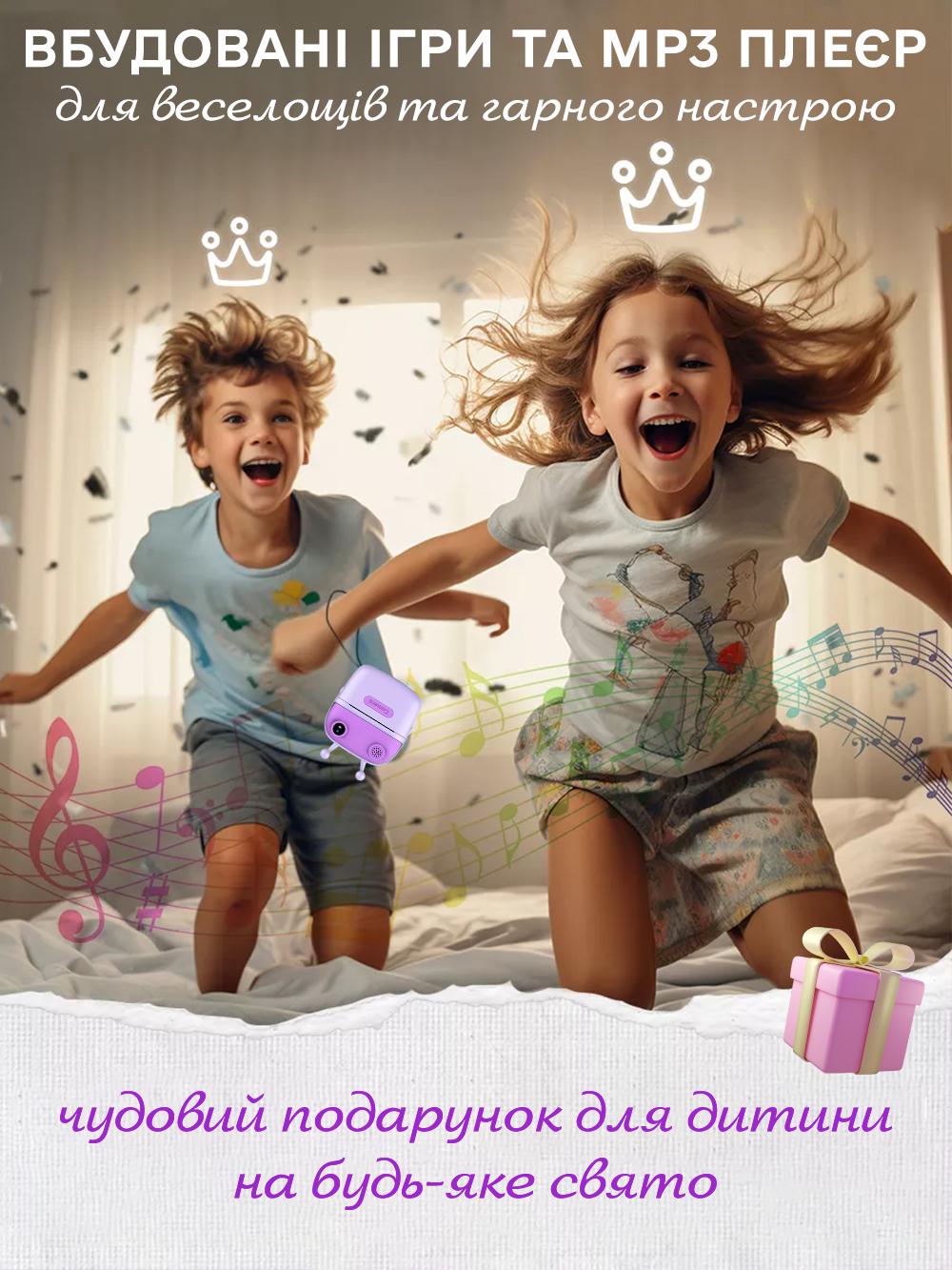 Фотоаппарат детский с моментальной печатью 2,4" + 2 рулона бумаги питания от USB Фиолетовый (7598b482) - фото 5