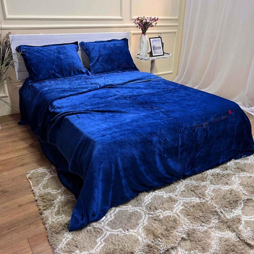 Комплект постельного белья Моника Велюр евро 210х230 см/50x70 см Синий (24022019)