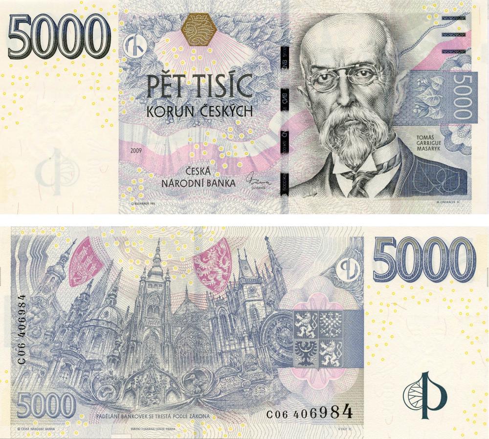Коллекционная банкнота Чехия 5000 крон 2009 UNC P27 (Б07144)