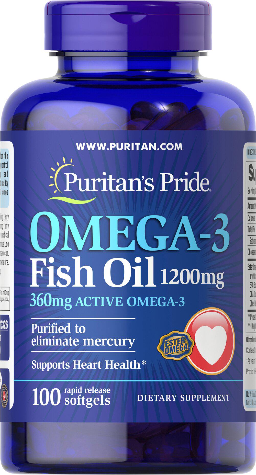 Омега-3 Puritan's Pride Omega-3 Fish Oil 100 Softgels 1200 мг Омега-3 Puritan's Pride Omega-3 Fish Oil 100 Softgels 1200 мг
