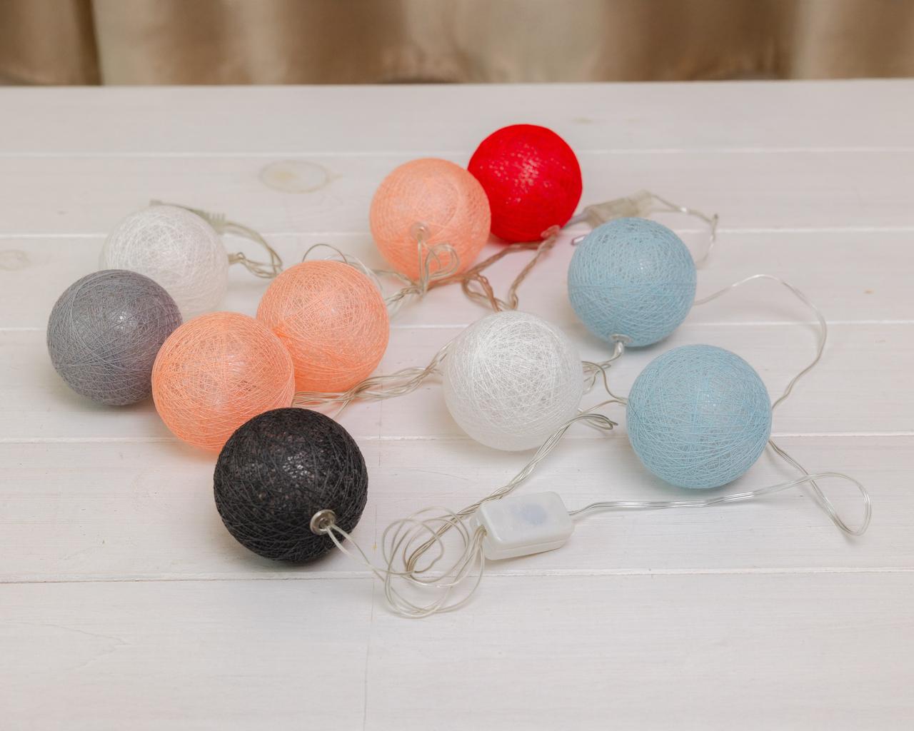 Гирлянда тайские фонарики для украшения Цветной микс 220 V 1,5 м 10 лампочек в форме шариков 70 мм - фото 2