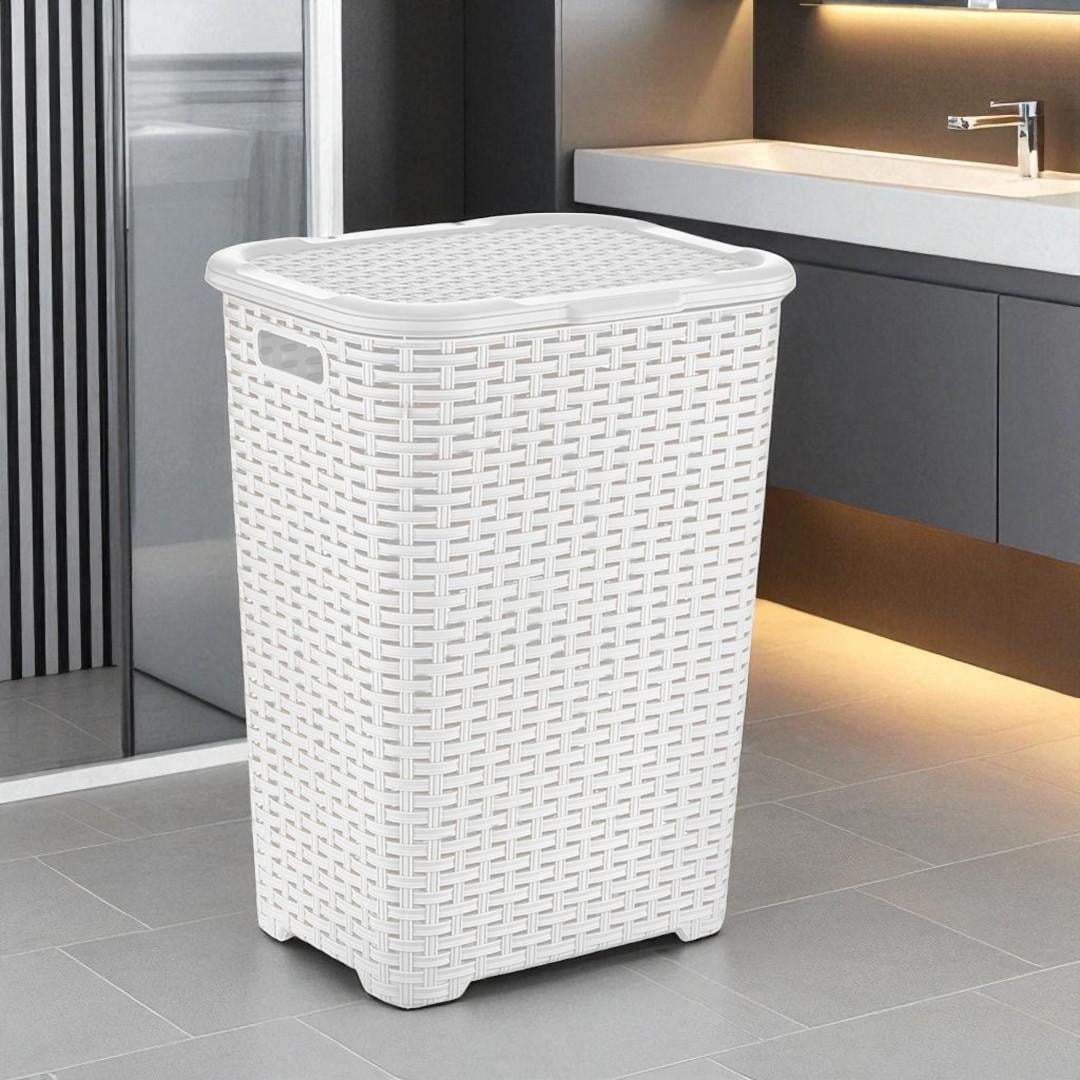 Кошик для білизни з кришкою і ручками пластиковий 45 л Білий (29684299)