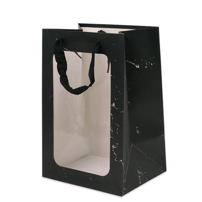 Набір паперових сумочок для квітів із прозорим пластиковим віконцем 39193 12 шт. Чорний мармур (DR015533) Набір паперових сумочок для квітів із прозорим пластиковим віконцем 39193 12 шт. Чорний мармур (DR015533)