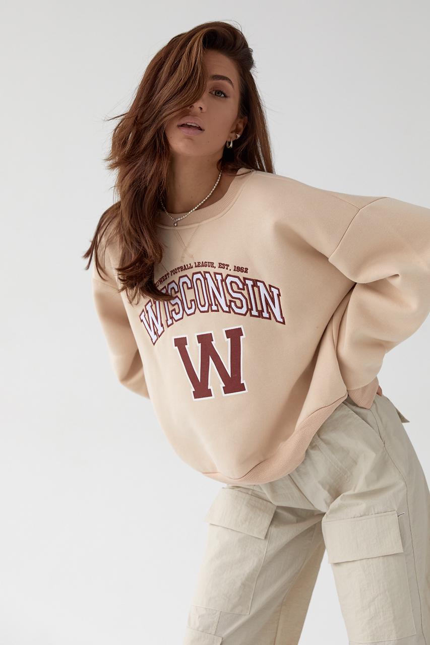Свитшот женский на флисе "Wisconsin" S Бежевый (9441225)