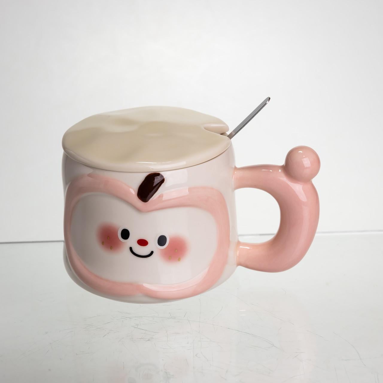 Чашка фарфоровая с крышкой и ложкой Light House LG-30165 PK 400 мл Розовый