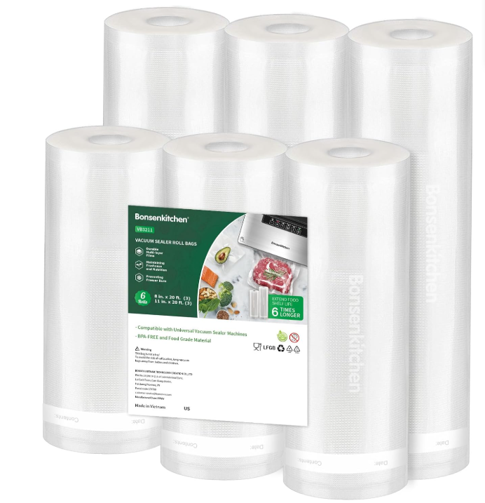 Набір рулонів для вакуумного пакування Bonsenkitchen 11"x20' та 8"x20' BPA-free 6 шт./3 рулони (2947252089)