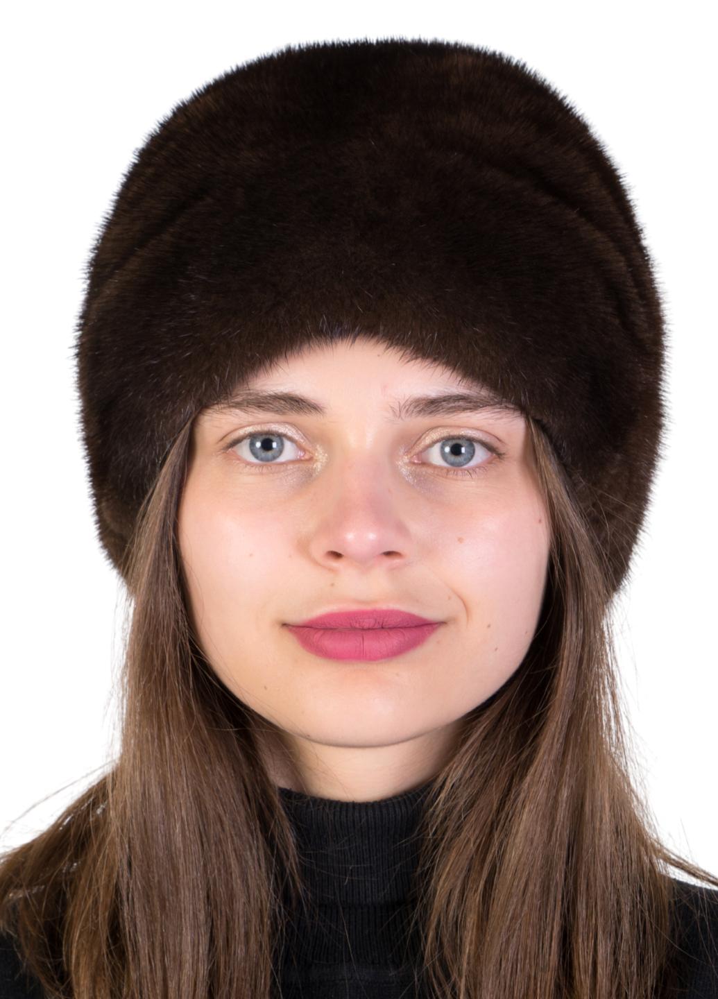 Женская кубанка Меховой стиль Пион из натурального цельного меха норки XL-XXL Коричневый (065/J)