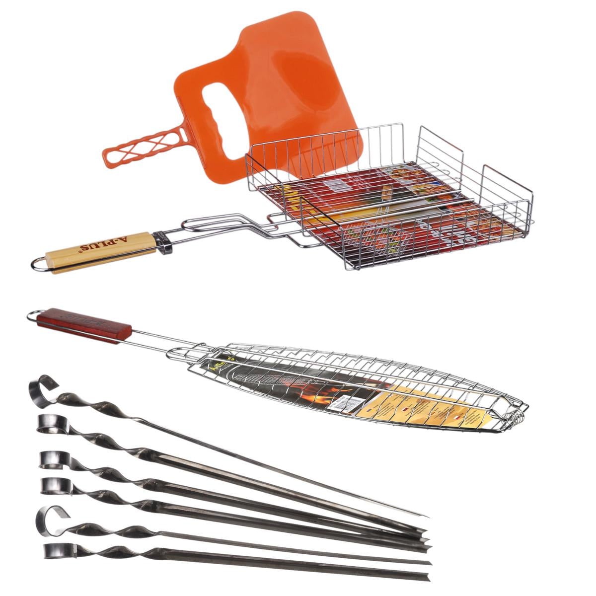 Набір для гриля та барбекю KITUA 4в1 шампури/2 решітки/віяло (00000043349)