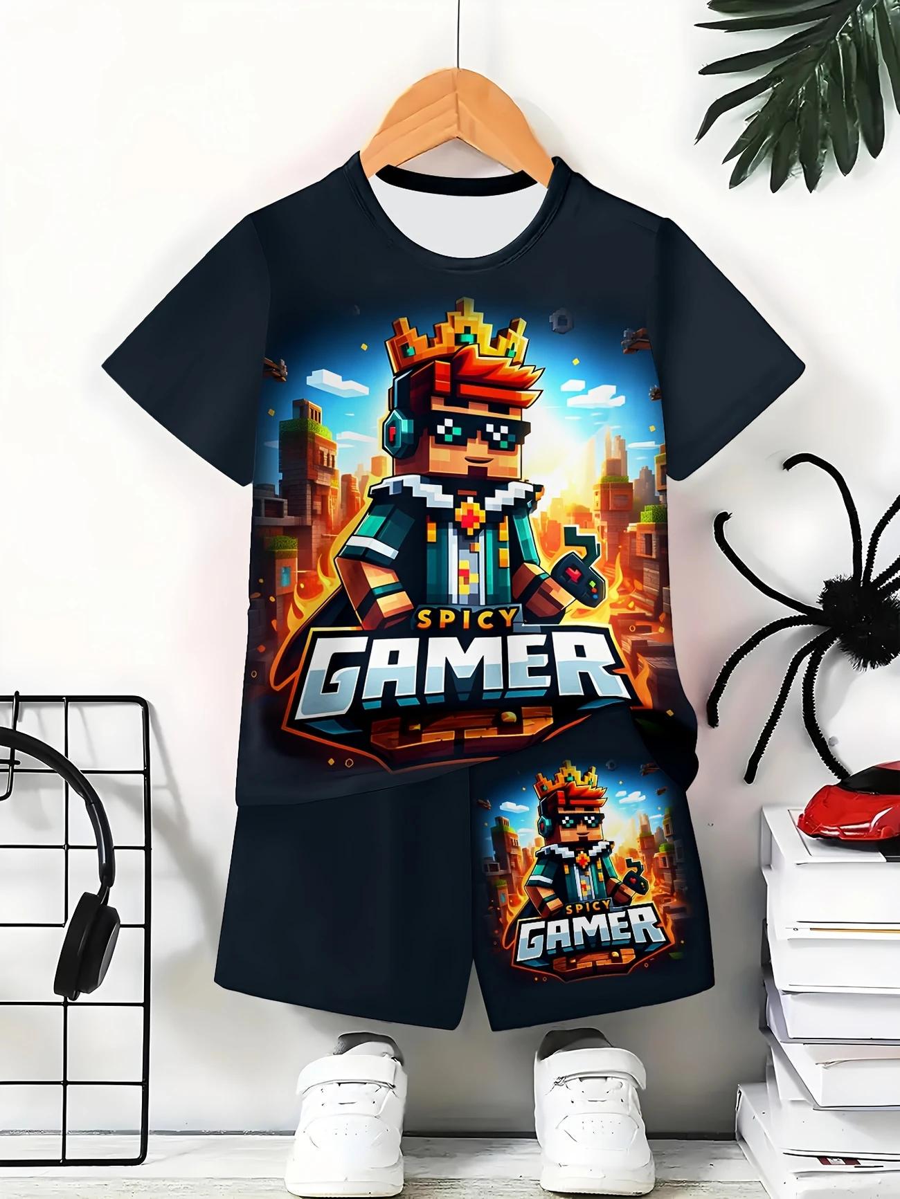 Комплект детский летний для мальчика Minecraft Spicy Gamer шорты/футболка с двусторонним принтом 104-116 см Разноцветный (D-0073) - фото 2 Комплект детский летний для мальчика Minecraft Spicy Gamer шорты/футболка с двусторонним принтом 104-116 см Разноцветный (D-0073) - фото 2