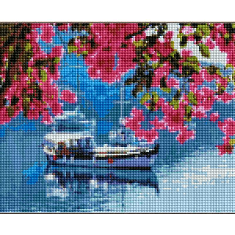 Алмазная мозаика на подрамнике Strateg Премиум Яхта на воде 30x40 см (Str-KB096)