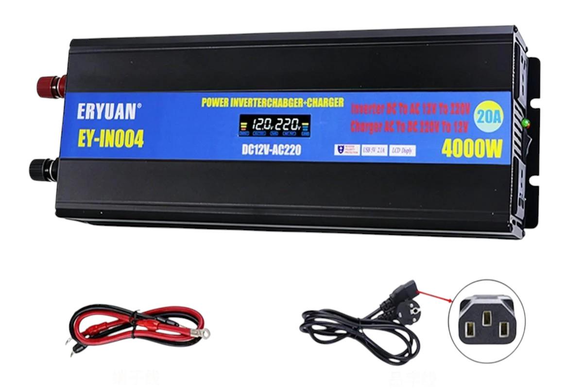 Инвертор автомобильный зарядный ERYUAN EY-IN004 4000W 12V/220V 20A LCD Черный (147-14-17706) Инвертор автомобильный зарядный ERYUAN EY-IN004 4000W 12V/220V 20A LCD Черный (147-14-17706)