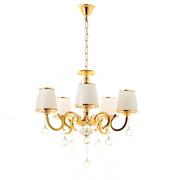 Люстра Flora с абажуром и кристаллами 5 ламп Золотой (OU006/5/gold)
