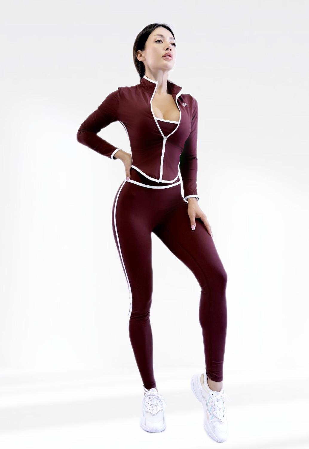 Костюм для фітнесу жіночий LILAFIT лосини пуш ап/топ/кофта S Коричневий (LFS000160) - фото 4