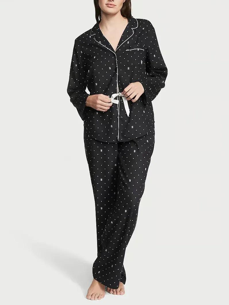 Пижама фланелевая Victoria's Secret Long Pajama Set Regular S Черный (2671502D)