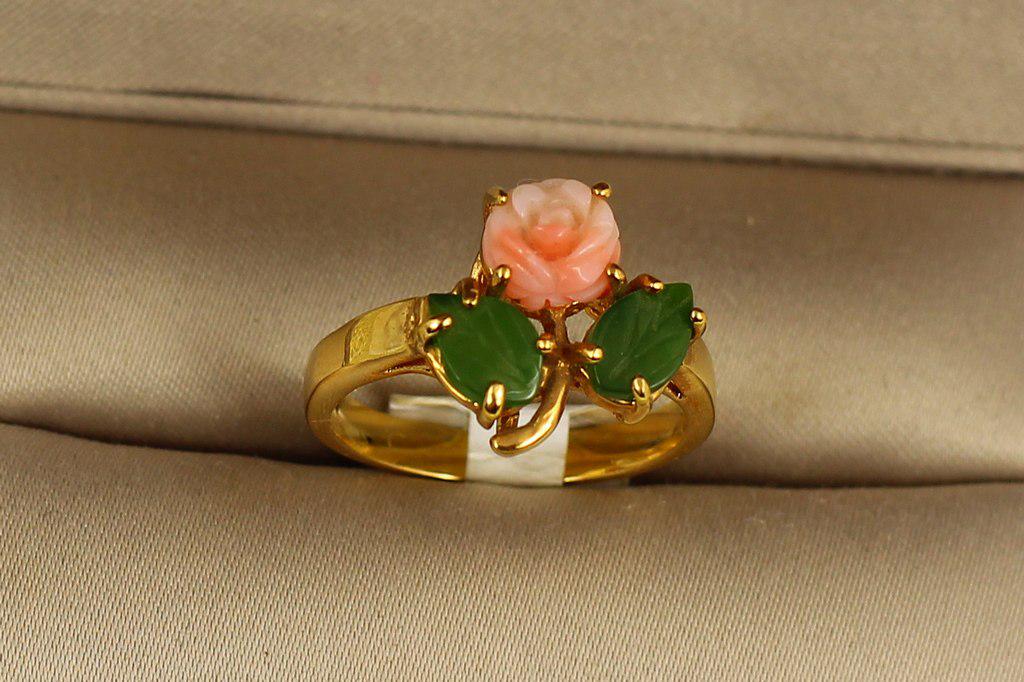 Кольцо Роза коралл с двумя листьями нефрит р. 18 Золотистый (29044470) Кольцо Роза коралл с двумя листьями нефрит р. 18 Золотистый (29044470)